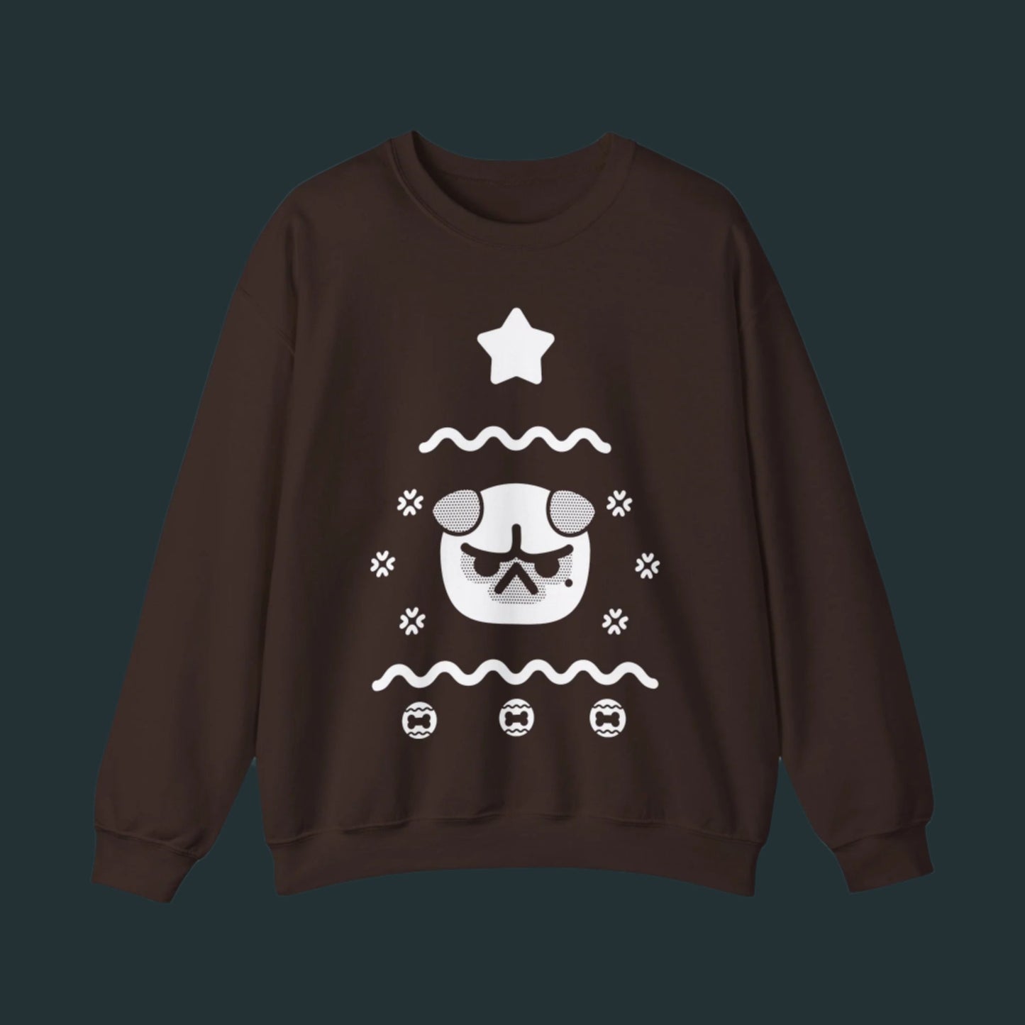 ANGY PUP UGLY XMAS TREE BROWN CREWNECK