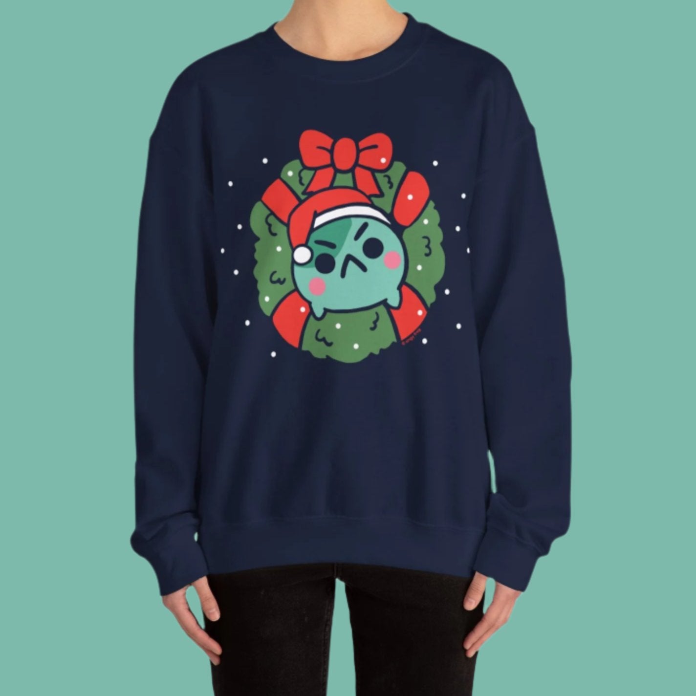 ANGY FROG XMAS WREATH NAVY CREWNECK