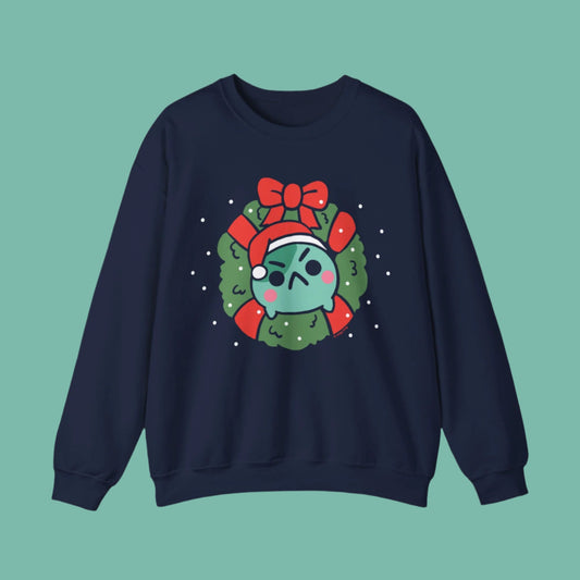 ANGY FROG XMAS WREATH NAVY CREWNECK