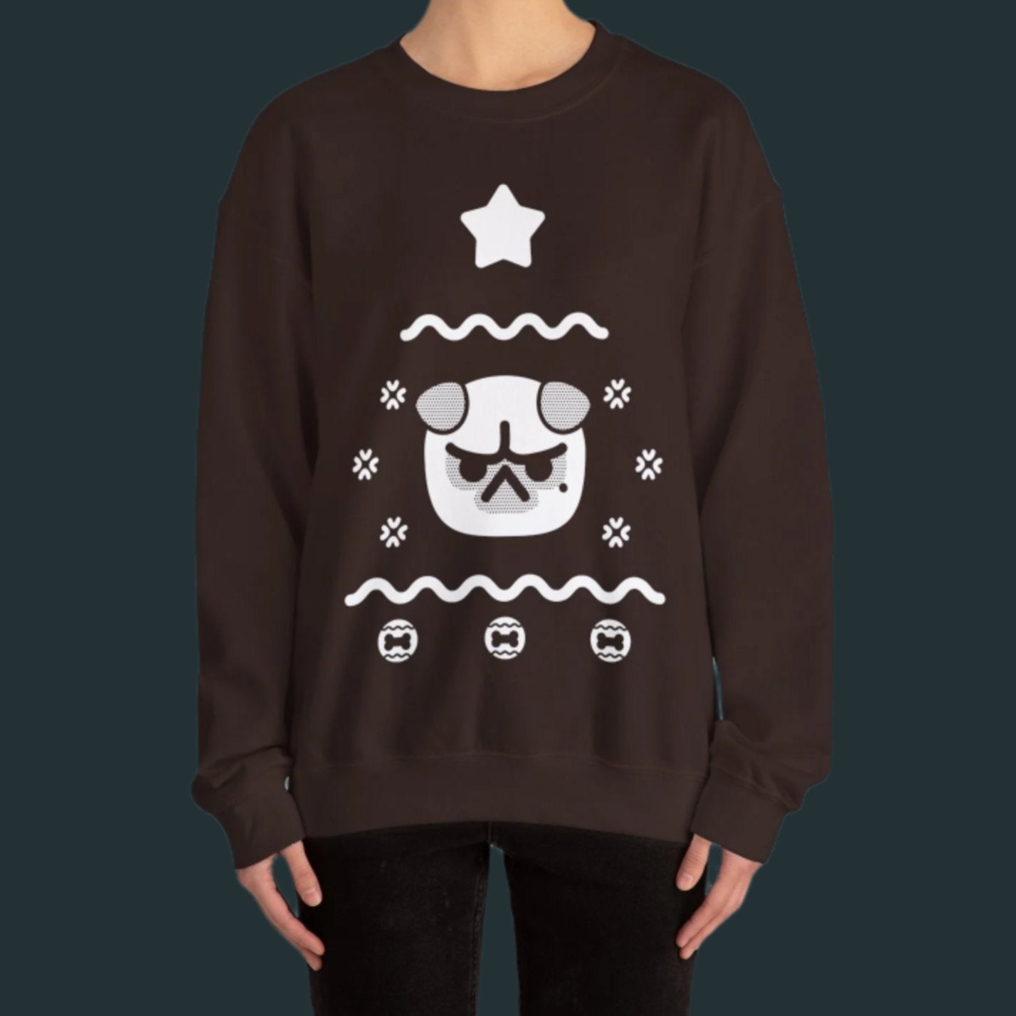 ANGY PUP UGLY XMAS TREE BROWN CREWNECK