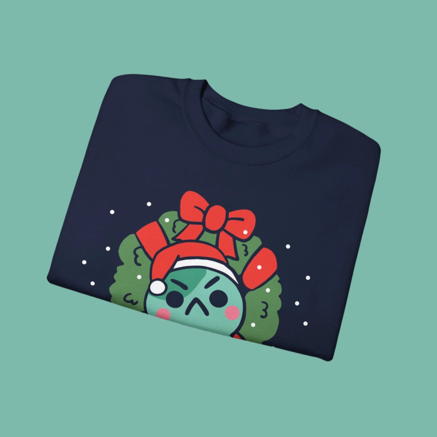 ANGY FROG XMAS WREATH NAVY CREWNECK