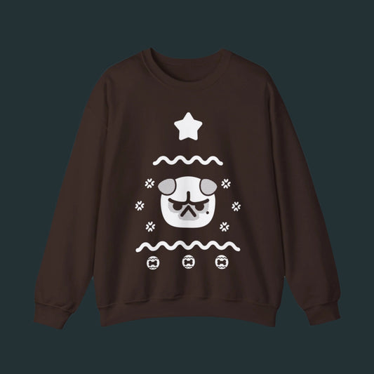 ANGY PUP UGLY XMAS TREE BROWN CREWNECK