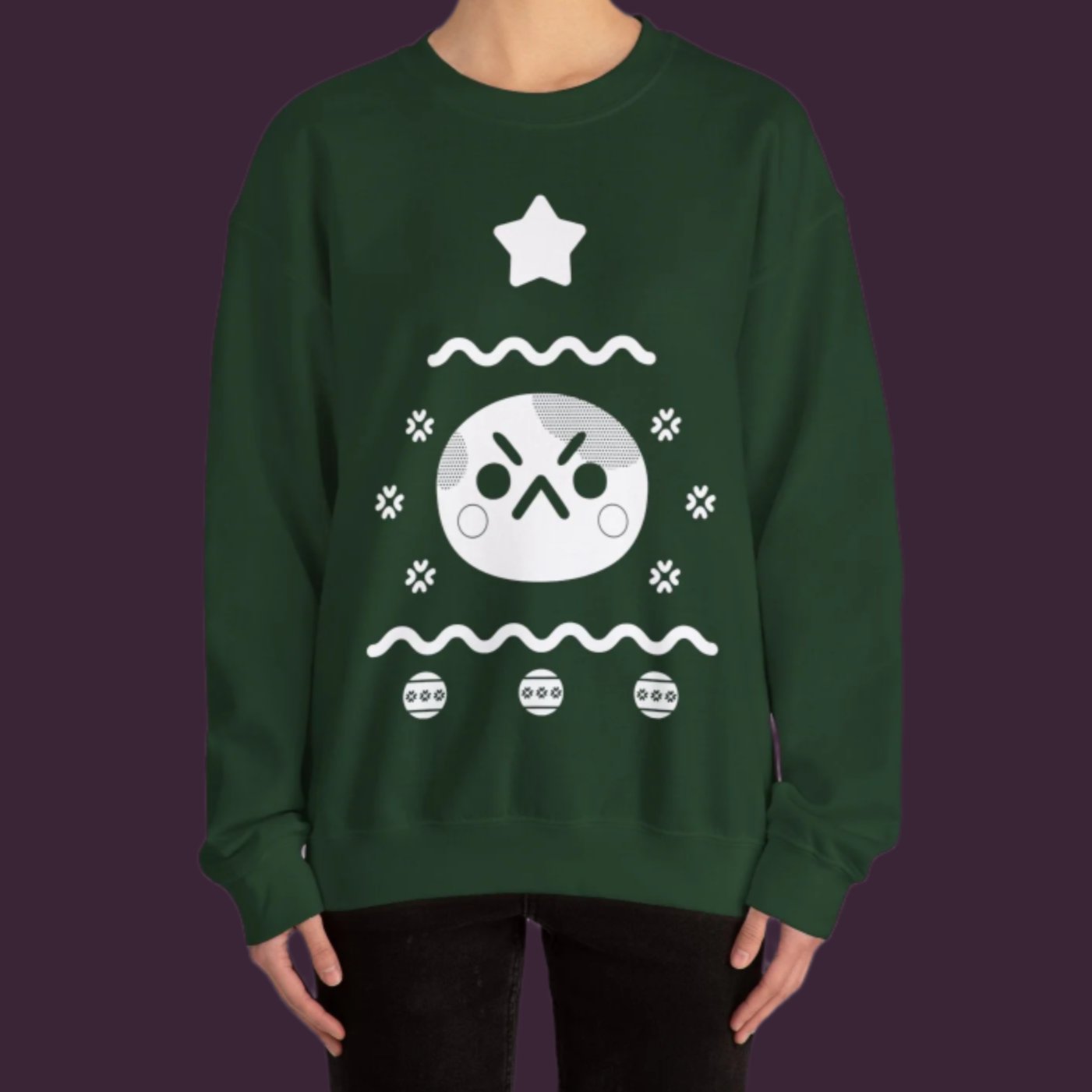 ANGY FROG UGLY XMAS TREE DARK GREEN CREWNECK