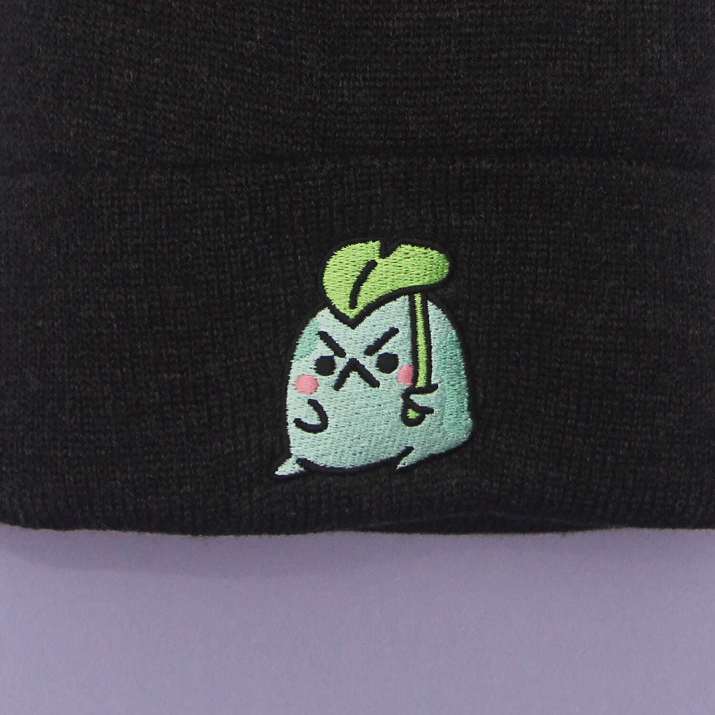 Angy Frog Leaf Pom-Pom Beanie in Black