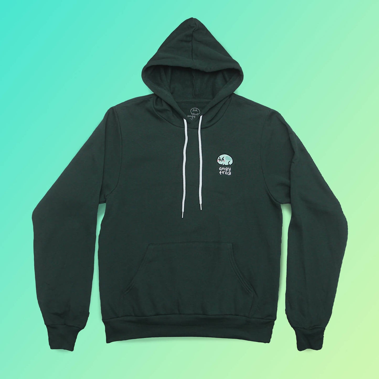 Angy Frog Embroidered Hoodie in Forest Green (UNISEX)