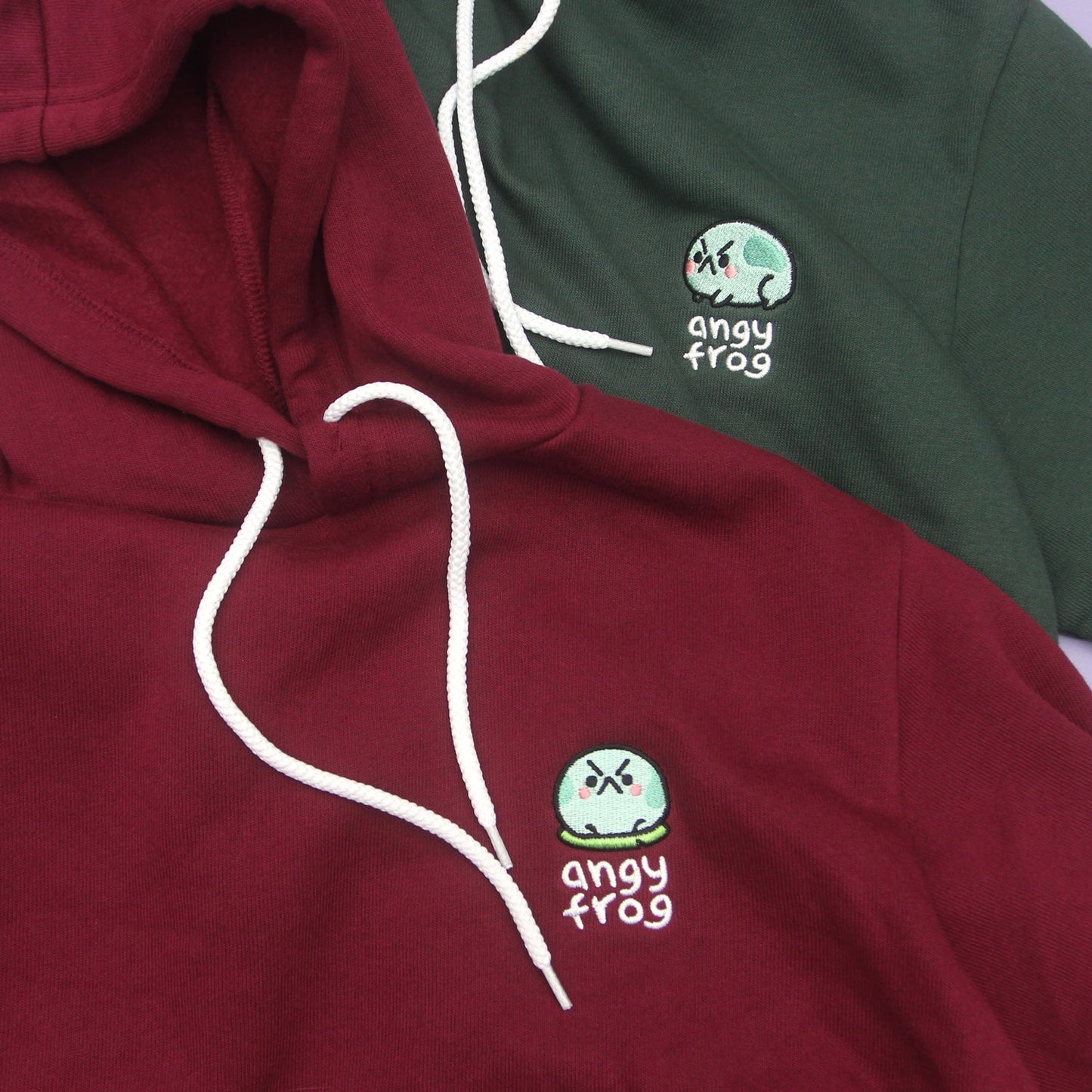 Angy Frog Embroidered Hoodie in Forest Green (UNISEX)